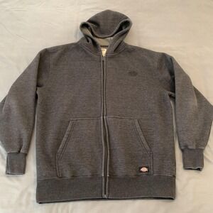Dickies Hoodie Mens XL Gray Full Zip Fleece‎ Lined Hooded Workwear Heavyweight